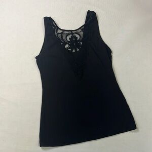 H&M Black Lace Front Knit Tank Top Size L Y2K Inspired Scoop Back Sleeveless Tee